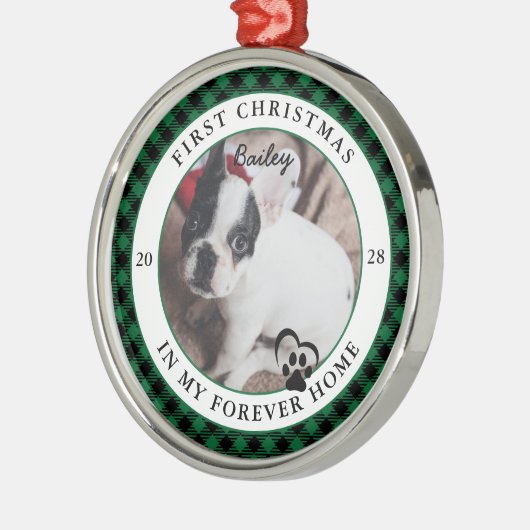 Forever Home Hond's Eerste Kerstdag Metalen Ornament (Links)