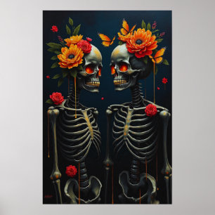 Forever in Bloom: Skeleton-liefhebbers met een gou Poster