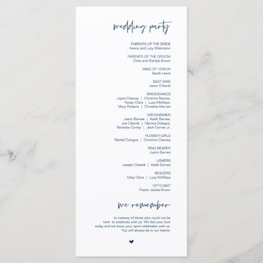 Forever in liefde, Modern Navy Blue Wedding Progra Programma (Achterkant)