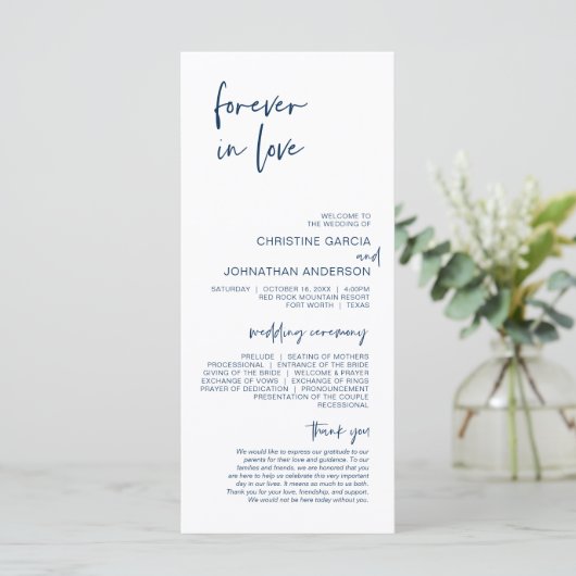 Forever in liefde, Modern Navy Blue Wedding Progra Programma (Staand voorkant)