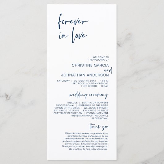 Forever in liefde, Modern Navy Blue Wedding Progra Programma (Voorkant)