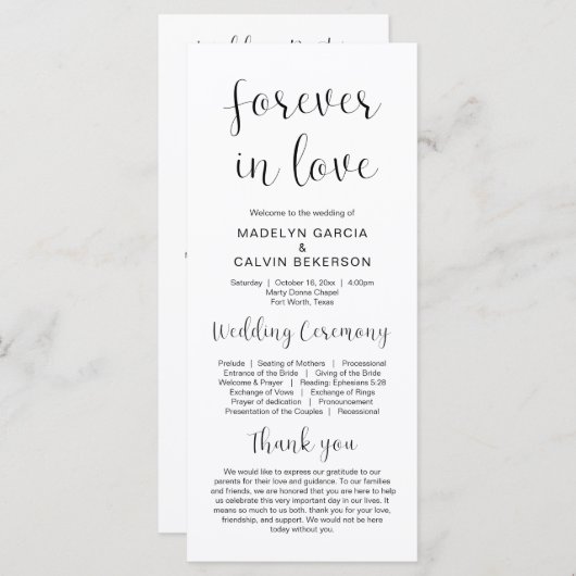 Forever in Love, Modern Wedding Ceremony Program Programma (Voorkant / Achterkant)