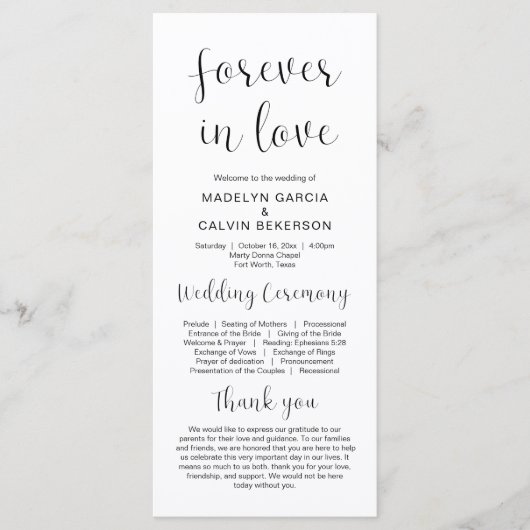 Forever in Love, Modern Wedding Ceremony Program Programma (Voorkant)