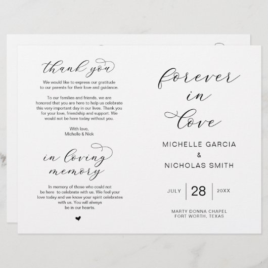 Forever In Love, Programmes De Mariage Foldable (Devant / Derrière)