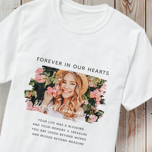 Forever in ons hart Aangepaste foto Memorial T-shirt