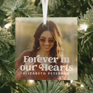 Forever in ons hart Eenvoudige foto Memorial Glas Ornament