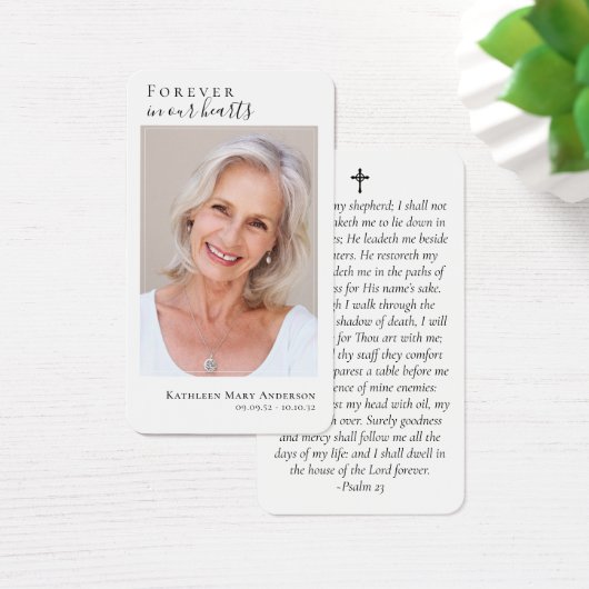 Forever in ons hart Foto Memorial Prayer Kaart (Bureau)