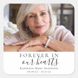 Forever in ons hart Foto Sympathie Memorial Vierkante Sticker