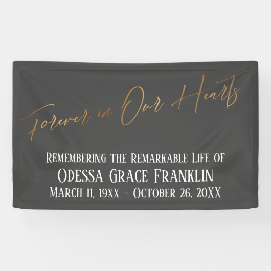 Forever in ons hart Gold Handschrift Donkergrijs Spandoek (Horizontaal)