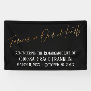 Forever in ons hart Gold Handschrift op zwart Spandoek