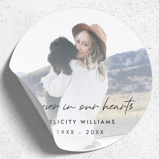 Forever in ons hart Memorial Foto Ronde Sticker
