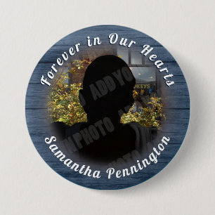 Forever in ons herdenken van foto's van hartgeheug ronde button 7,6 cm