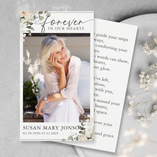 Forever In our Heart Funeral Memorial Prayer Card