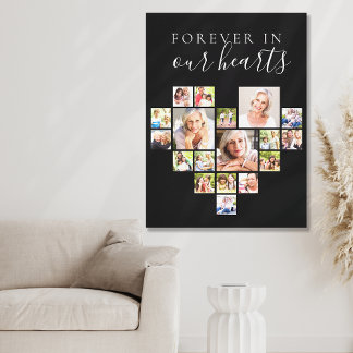 Forever in Our Hearts Fotocollage Zwart Canvas Afdruk