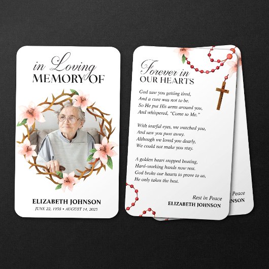 Forever in Our Hearts Memorial Funeral PrayerCard