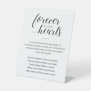 Forever In Our Hearts Namen Memorial Baby shower Reclamebord Met Voetstuk