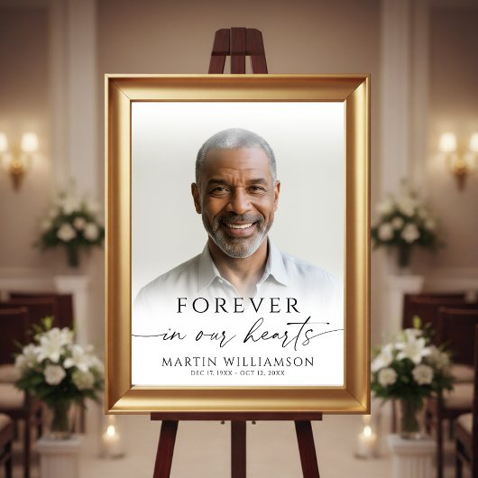 Forever in Our Hearts Photo Elegant Script Funeral Poster
