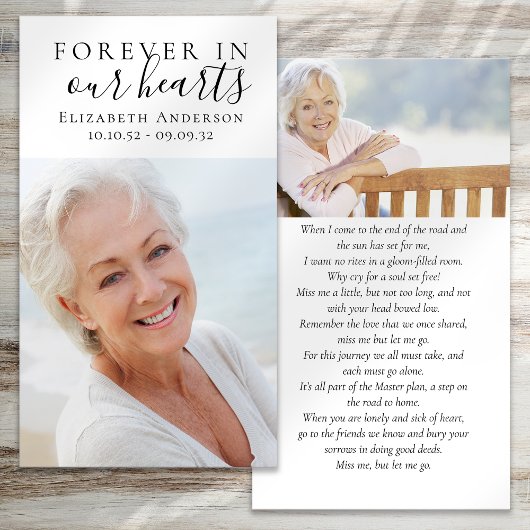 Forever in Our Hearts Photo Funeral Prayer Card