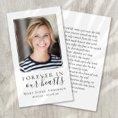 Forever in Our Hearts Photo Funeral Prayer Card