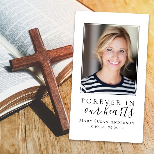 Forever in Our Hearts Photo Funeral Prayer Card
