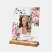 Forever In Our Hearts Photo Pink Roses Memorial  Acryl Bord (Hoek)