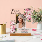 Forever In Our Hearts Photo Pink Roses Memorial  Acryl Bord (Huwelijk)