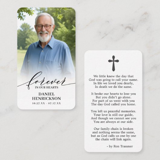 Forever in our Hearts Photo Prayer Card Visitekaartje (Voorkant / Achterkant)