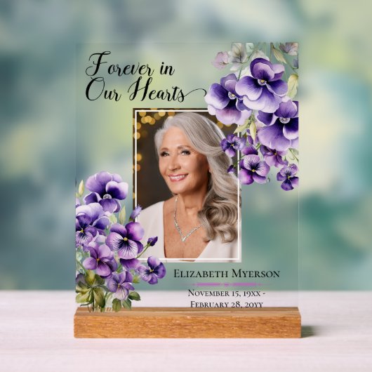 Forever In Our Hearts Photo Violets Memorial  (Neutre)