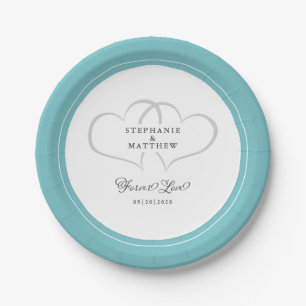 Forever Love Elegant Wedding Hearts Aqua Papieren Bordje
