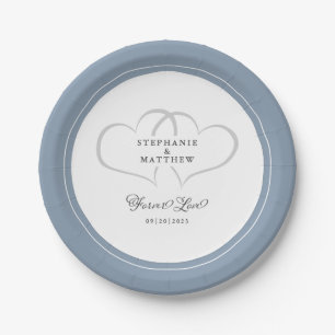 Forever Love Elegant Wedding Hearts Dusty Blue Papieren Bordje