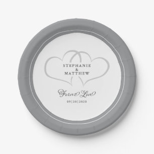 Forever Love Elegant Wedding Hearts Grey & White Papieren Bordje