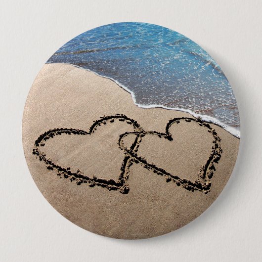 Forever Love Twee harten in Sand Beach Button Pin (Voorkant)