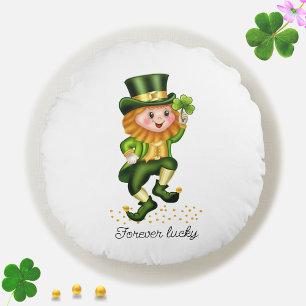 Forever Lucky Green Gnome & Clover op White Rond Kussen