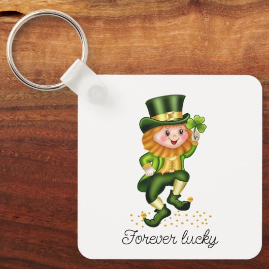 Forever Lucky Green Gnome & Monogram op White Keyb Sleutelhanger (Voorkant)