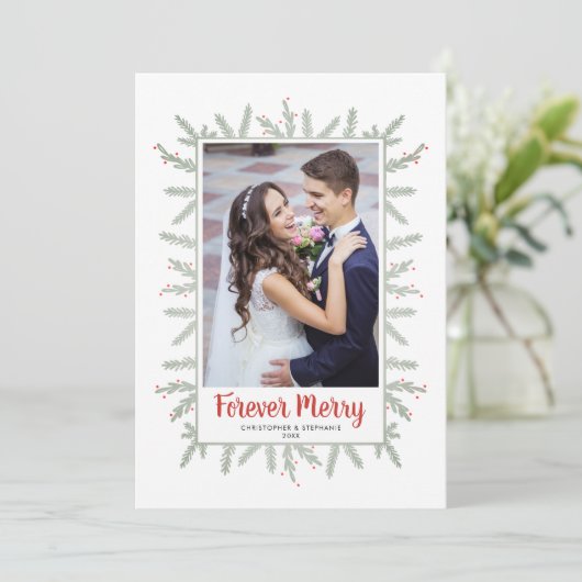 Forever Merry Passen getrouwd Christmas Feestdagenkaart (Staand voorkant)