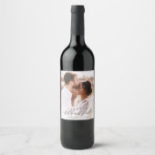 Forever Thankful Black Script Photo Weddenschap Wijn Etiket (Voorkant)