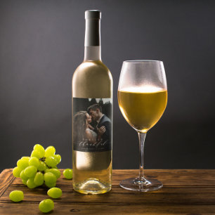 Forever Thankful White Script Photo Weddenschap Wijn Etiket