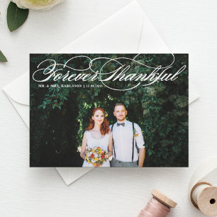 Forever Thanksgiving Elegant Script Wedding Bedank Briefkaart