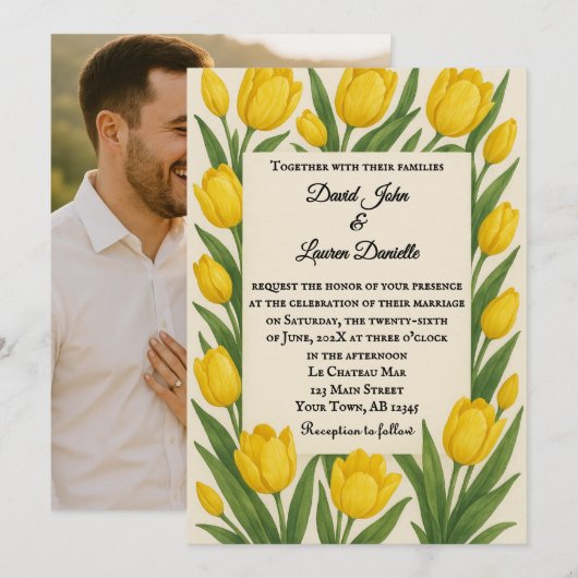 Forever Tulip Photo Wedding Invitation Kaart (Voorkant / Achterkant)