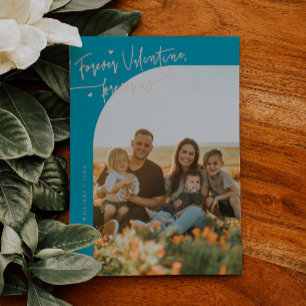 Forever Us Script Aqua Peach Valentijnsfoto Feestdagenkaart