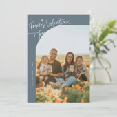 Forever Us Script Slate Blue Valentine Photo Feestdagenkaart (Staand voorkant)