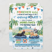 Forever Wild Animals Pool Party Verjaardag Kaart (Voorkant / Achterkant)