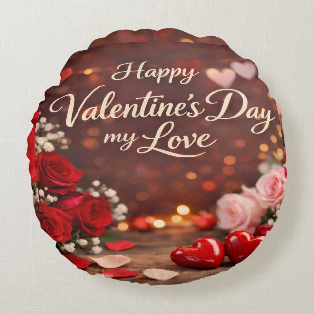 'Forever Your Valentine' Round Pillow Rond Kussen (Voorkant)