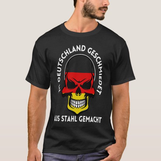 Forged Made Germany German Flag Skull Steelworker T-shirt (Voorkant)