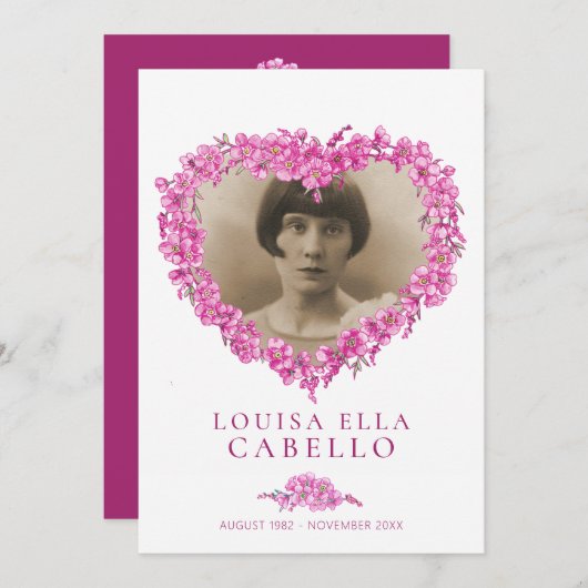 Forget-me-not funeral service programme fleur rose (Devant / Derrière)