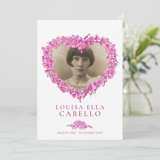 Forget-me-not funeral service programme fleur rose (Debout devant)