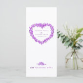 Forget-me-not heart purple white wedding menus (Debout devant)