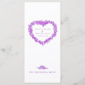 Forget-me-not heart purple white wedding menus (Devant)