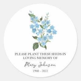 Forget me not Memorial Funeral Seed Packet Ronde Sticker