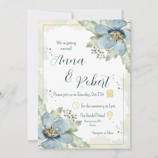 Forget-Me-Not Watercolour Florals Wedding  Kaart (Voorkant)